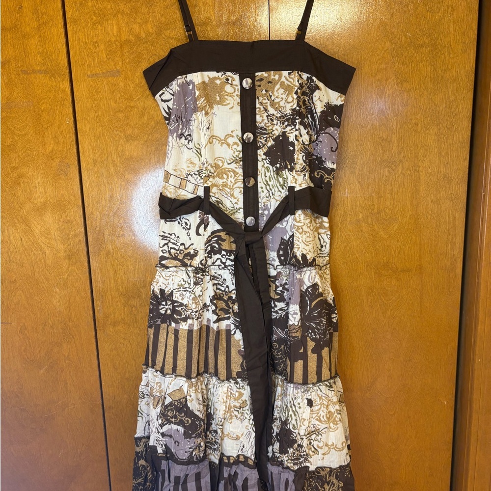 Elegant Women's Brown and Cream‎ Midi Dress